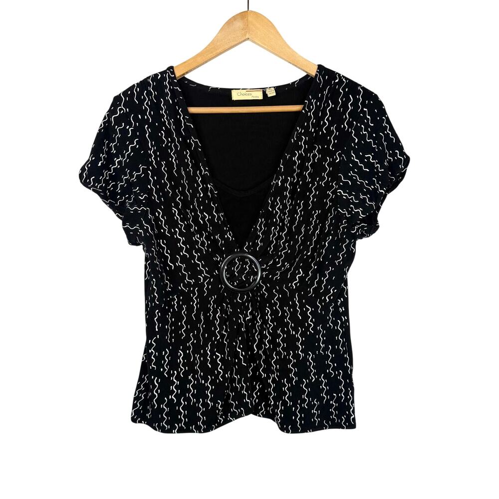 Choices Petite B&W Layered V-Neck Blouse LG